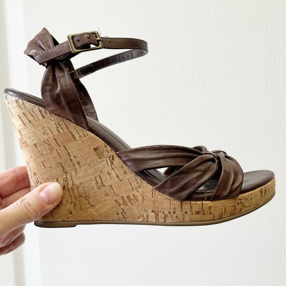 Aldo Brown Leather Wedge Sandals Cork Heel Ankle Strap Size 38 - Picture 16 of 16